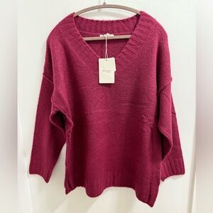 Miracle Magenta Long Sleeve V-Neck Fluffy Sweater